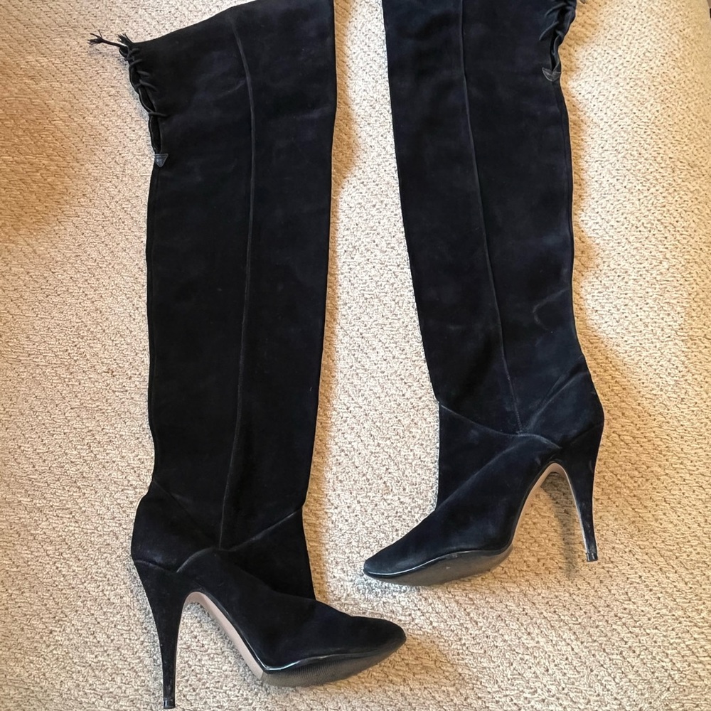 Black suede knee high boots
